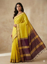 woman in Yellow Handloom Venkatagiri Silk Cotton Saree