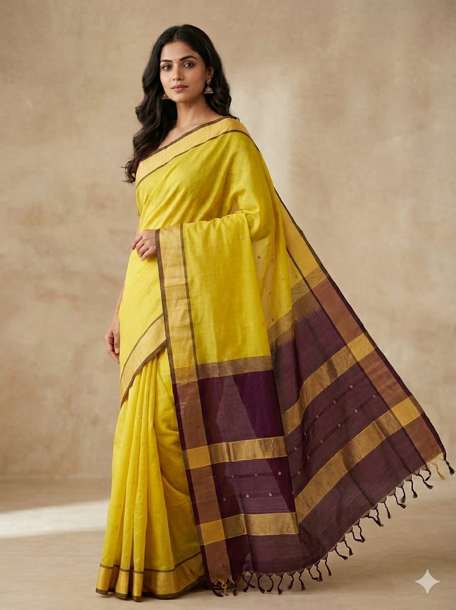 woman in Yellow Handloom Venkatagiri Silk Cotton Saree