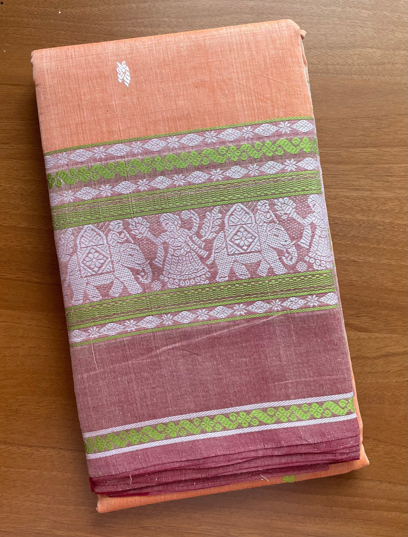 Yellow White Dual Tone Handloom Kanchi Cotton Saree
