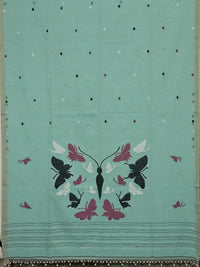 Yoshita – Sea Green Jamdhani Handloom Bengal Cotton Saree with Butterfly Motifs