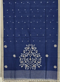 Ambhrini – Navy Blue Jamdani Handloom Bengal Cotton Saree - Kleemkaara