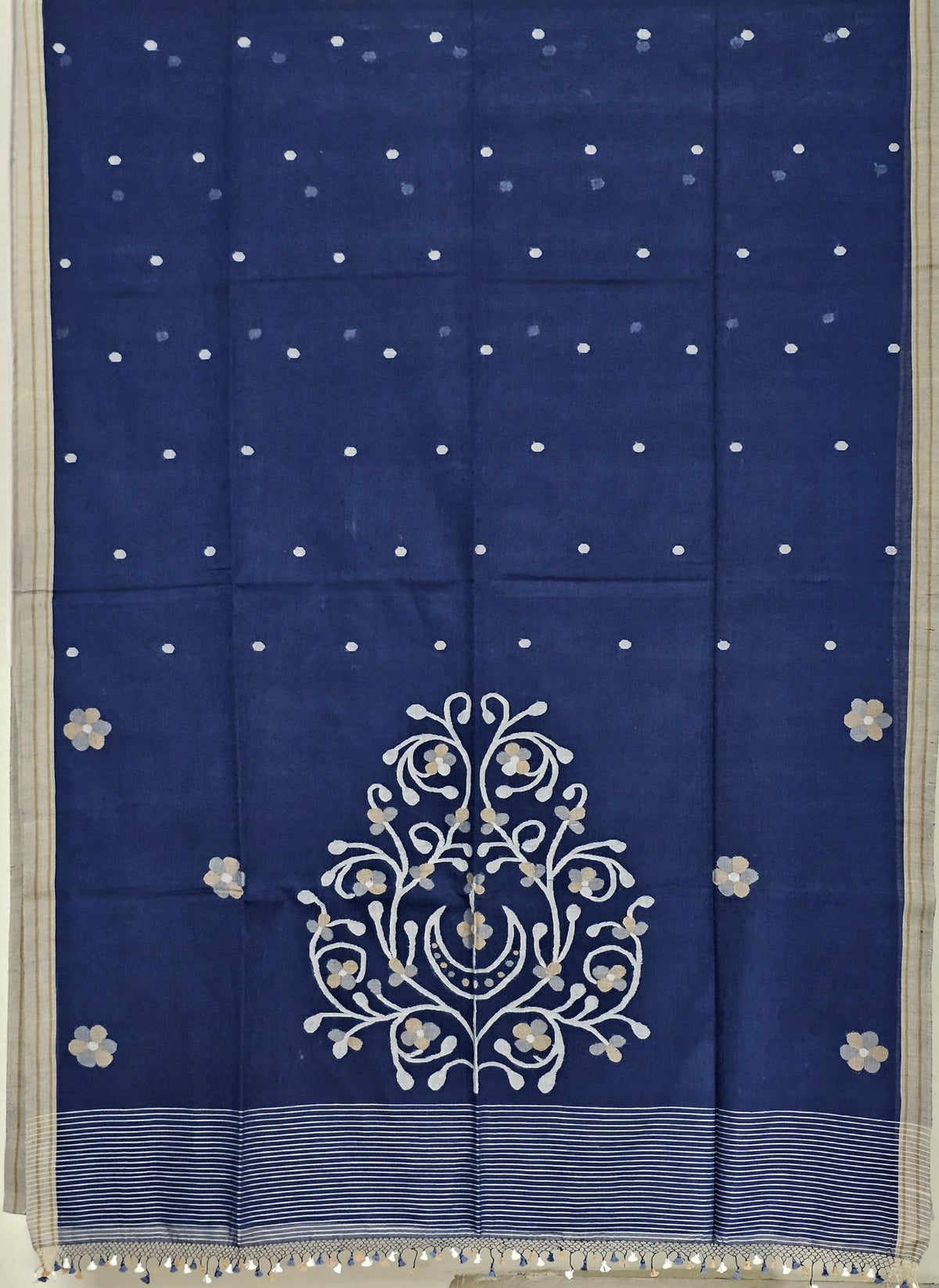 Ambhrini – Navy Blue Jamdani Handloom Bengal Cotton Saree - Kleemkaara