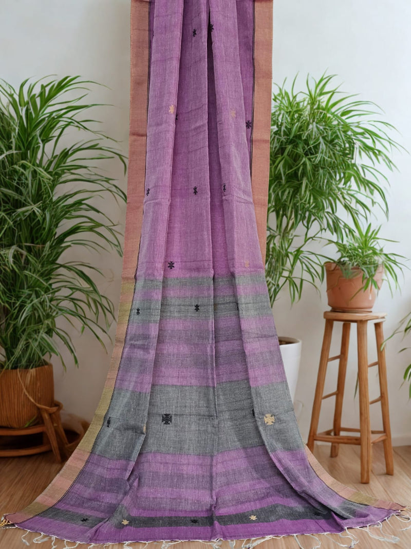 Anvitha – Muted Orchid Purple Handloom Khadi Saree with Bhujodi Motifs - Kleemkaara