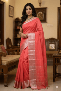Arunima – Coral Pink Handloom Mangalagiri Silk Cotton Saree - Kleemkaara