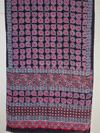 Black and Maroon Ajrakh Handblock Printed Modal Silk Saree - Kleemkaara