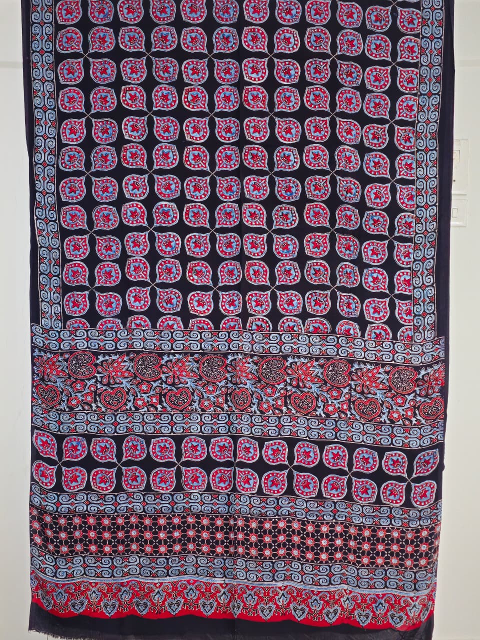 Black and Maroon Ajrakh Handblock Printed Modal Silk Saree - Kleemkaara