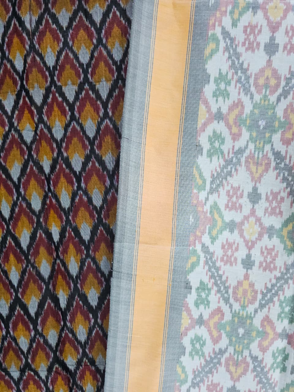 Black Pochampally Handloom Ikat Silk Cotton (Sico) Dress Material with White Dupatta - Kleemkaara