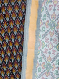 Black Pochampally Handloom Ikat Silk Cotton (Sico) Dress Material with White Dupatta - Kleemkaara