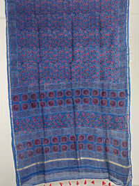 Blue Ajrakh Handblock Printed Chanderi Silk Saree - Kleemkaara