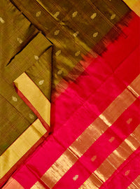 Brown Handloom Venkatagiri Silk Cotton Saree - Kleemkaara