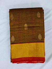 Brown Handloom Venkatagiri Silk Cotton Saree - Kleemkaara