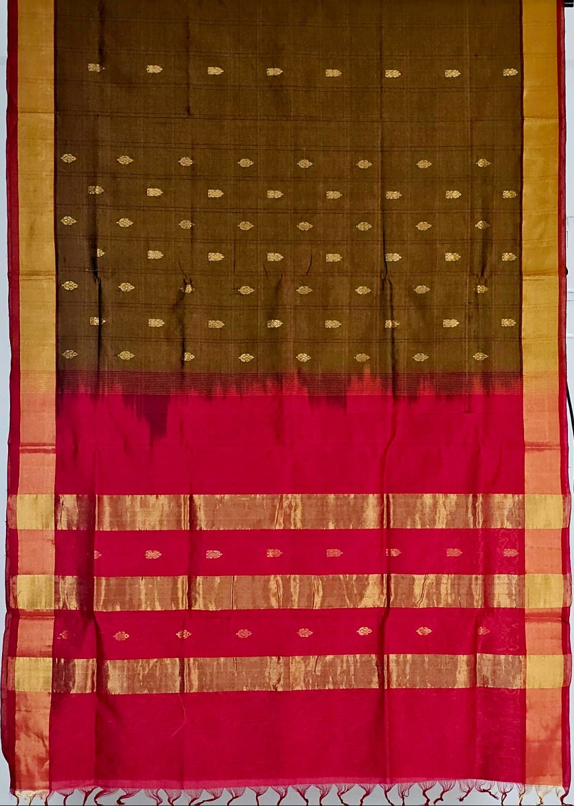 Brown Handloom Venkatagiri Silk Cotton Saree - Kleemkaara