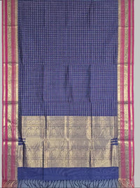 Deepika – Navy Blue Lakshadeepam Handloom Kanchi Cotton Saree with Magenta Zari Border - Kleemkaara