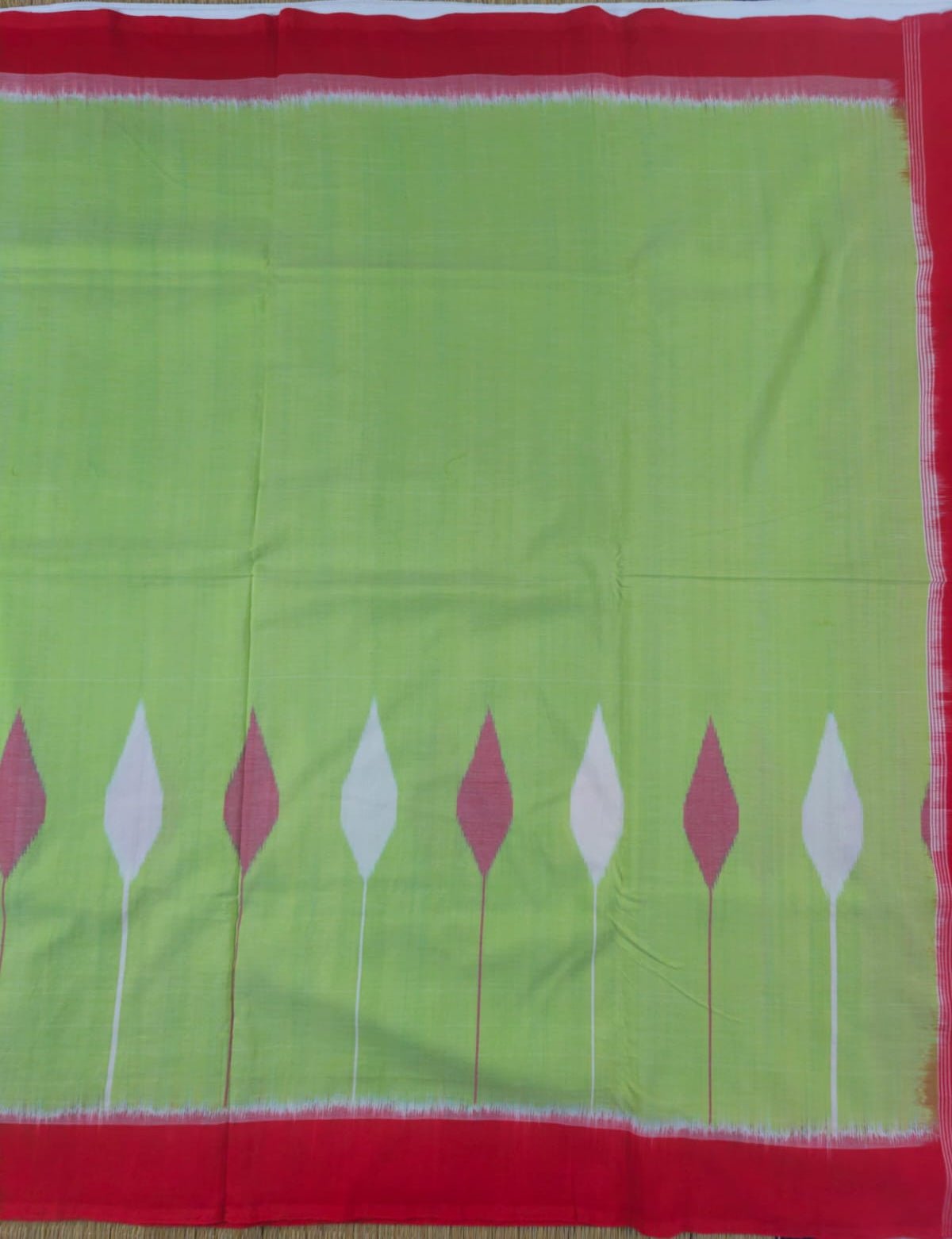 Green and Red Handloom Pochampally Ikkat Mercerized Cotton Saree - Kleemkaara