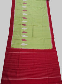 Green and Red Handloom Pochampally Ikkat Mercerized Cotton Saree - Kleemkaara