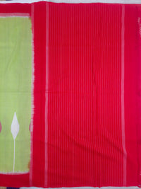 Green and Red Handloom Pochampally Ikkat Mercerized Cotton Saree - Kleemkaara