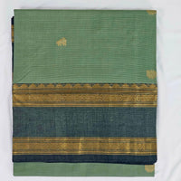 Green Handloom Venkatagiri Cotton Saree with Rettai pet Zari Border - Kleemkaara