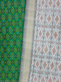 Green Pochampally Handloom Ikat Silk Cotton (Sico) Dress Material with White Dupatta - Kleemkaara