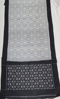 Grey and Black Handloom Pochampally Ikkat Mercerized Cotton Saree - Kleemkaara