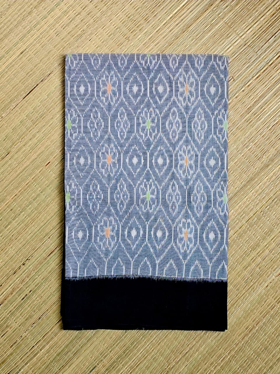 Grey and Black Handloom Pochampally Ikkat Mercerized Cotton Saree - Kleemkaara