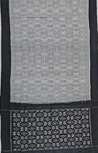 Grey and Black Handloom Pochampally Ikkat Mercerized Cotton Saree - Kleemkaara