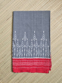 Grey and Red Handloom Pochampally Ikkat Mercerized Cotton Saree - Kleemkaara
