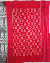 Grey and White Handloom Pochampally Ikkat Mercerized Cotton Saree - Kleemkaara