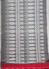 Grey and White Handloom Pochampally Ikkat Mercerized Cotton Saree - Kleemkaara