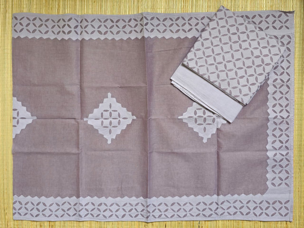 Grey Barmer Appliqué Cut Work Cotton 3 Piece Suit Material - Kleemkaara
