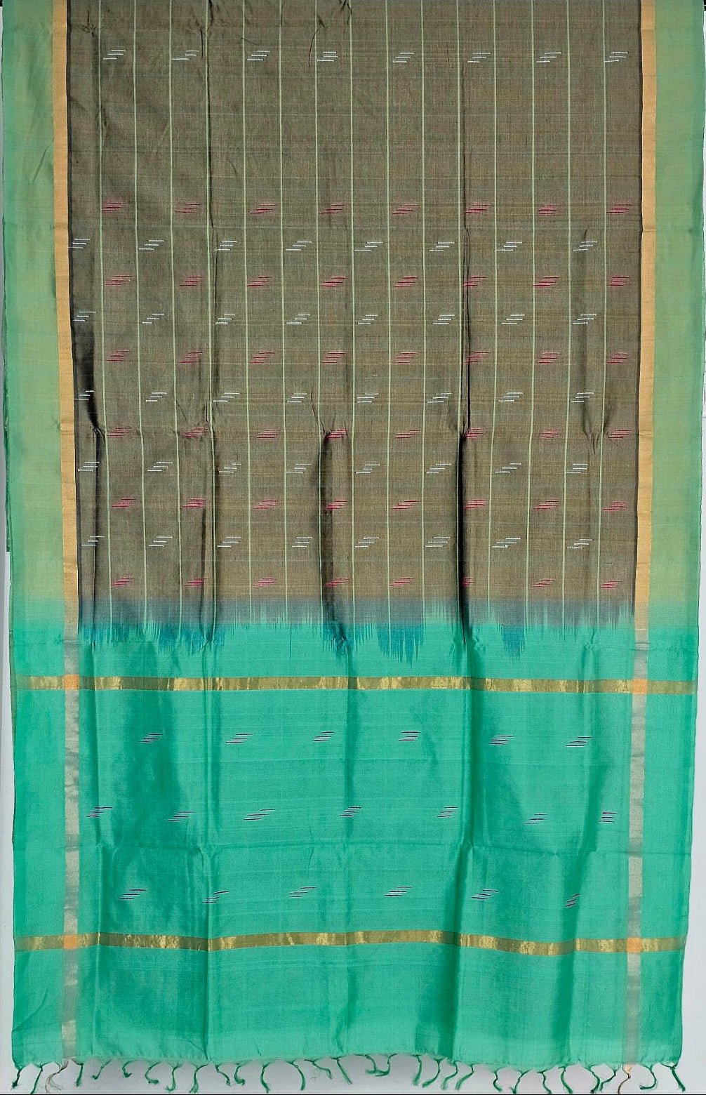 Grey Checkered Handloom Venkatagiri Silk Cotton Saree - Kleemkaara