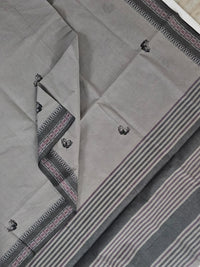 Grey Handloom Venkatagiri Cotton Saree with Butterfly Embroidery Motifs - Kleemkaara