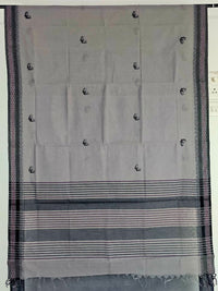 Grey Handloom Venkatagiri Cotton Saree with Butterfly Embroidery Motifs - Kleemkaara