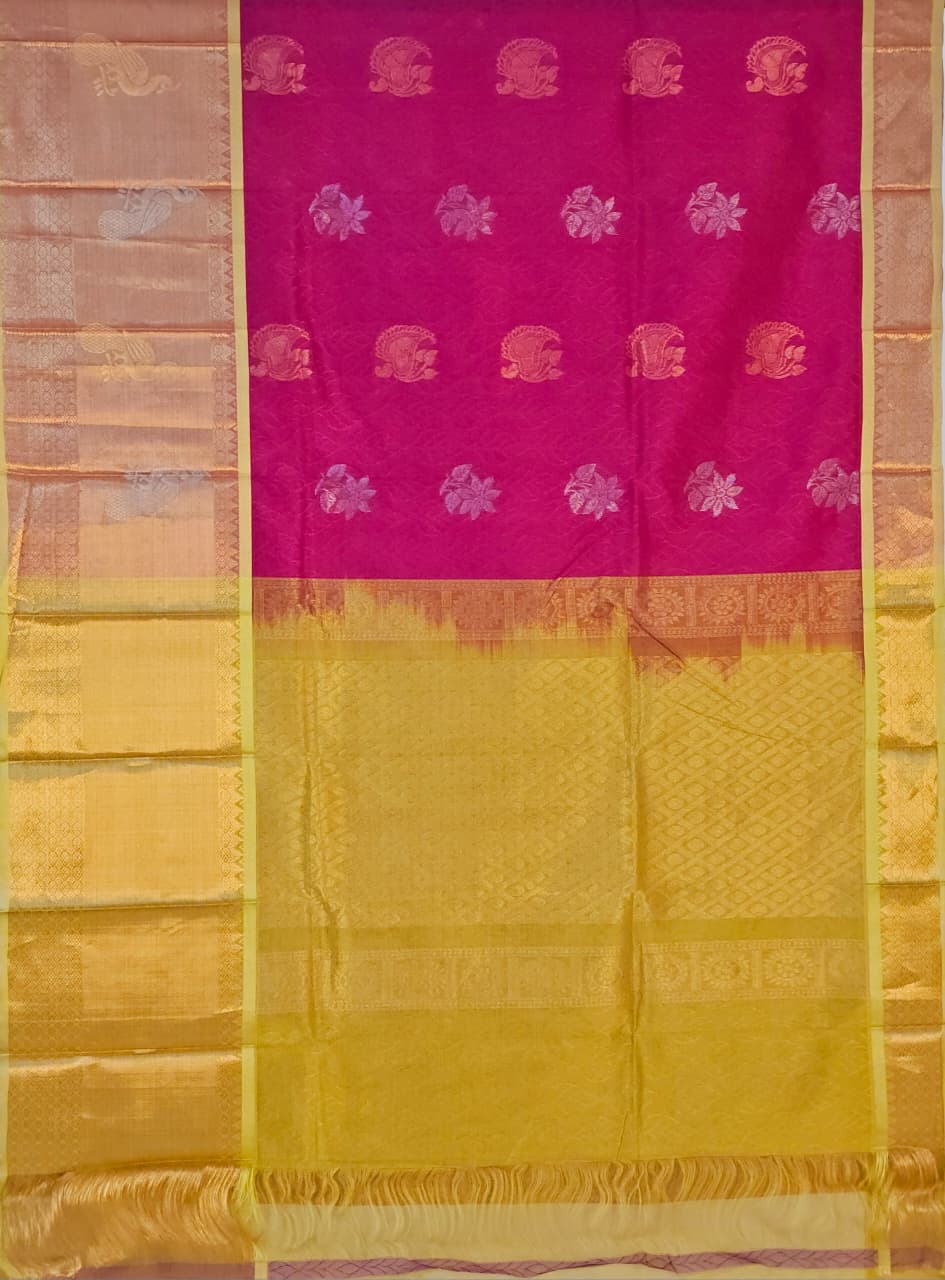 Hemaprabha – Pink Handloom Mangalagiri Silk Cotton Saree with Kuppadam Weave - Kleemkaara