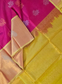 Hemaprabha – Pink Handloom Mangalagiri Silk Cotton Saree with Kuppadam Weave - Kleemkaara