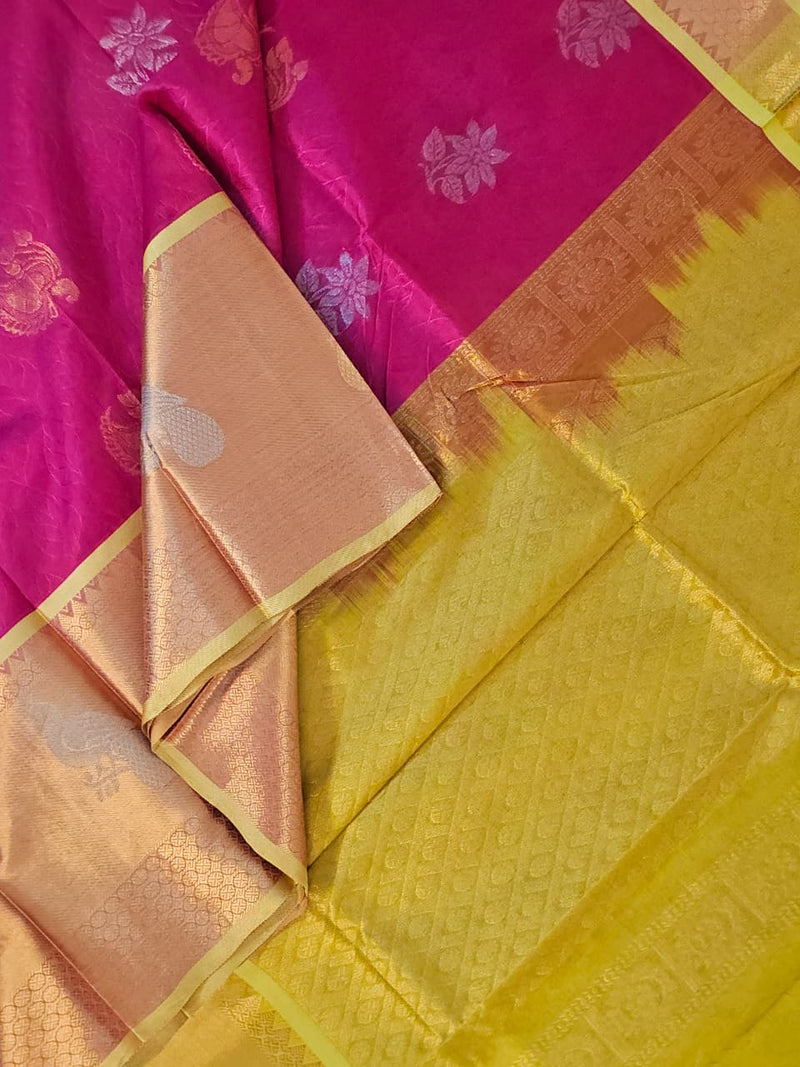 Hemaprabha – Pink Handloom Mangalagiri Silk Cotton Saree with Kuppadam Weave - Kleemkaara