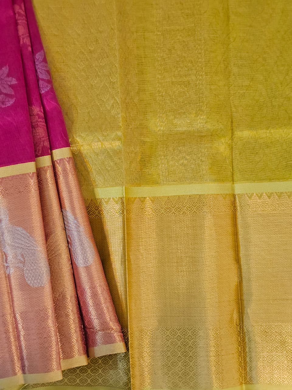 Hemaprabha – Pink Handloom Mangalagiri Silk Cotton Saree with Kuppadam Weave - Kleemkaara