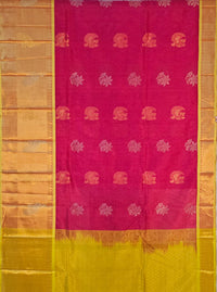 Hemaprabha – Pink Handloom Mangalagiri Silk Cotton Saree with Kuppadam Weave - Kleemkaara