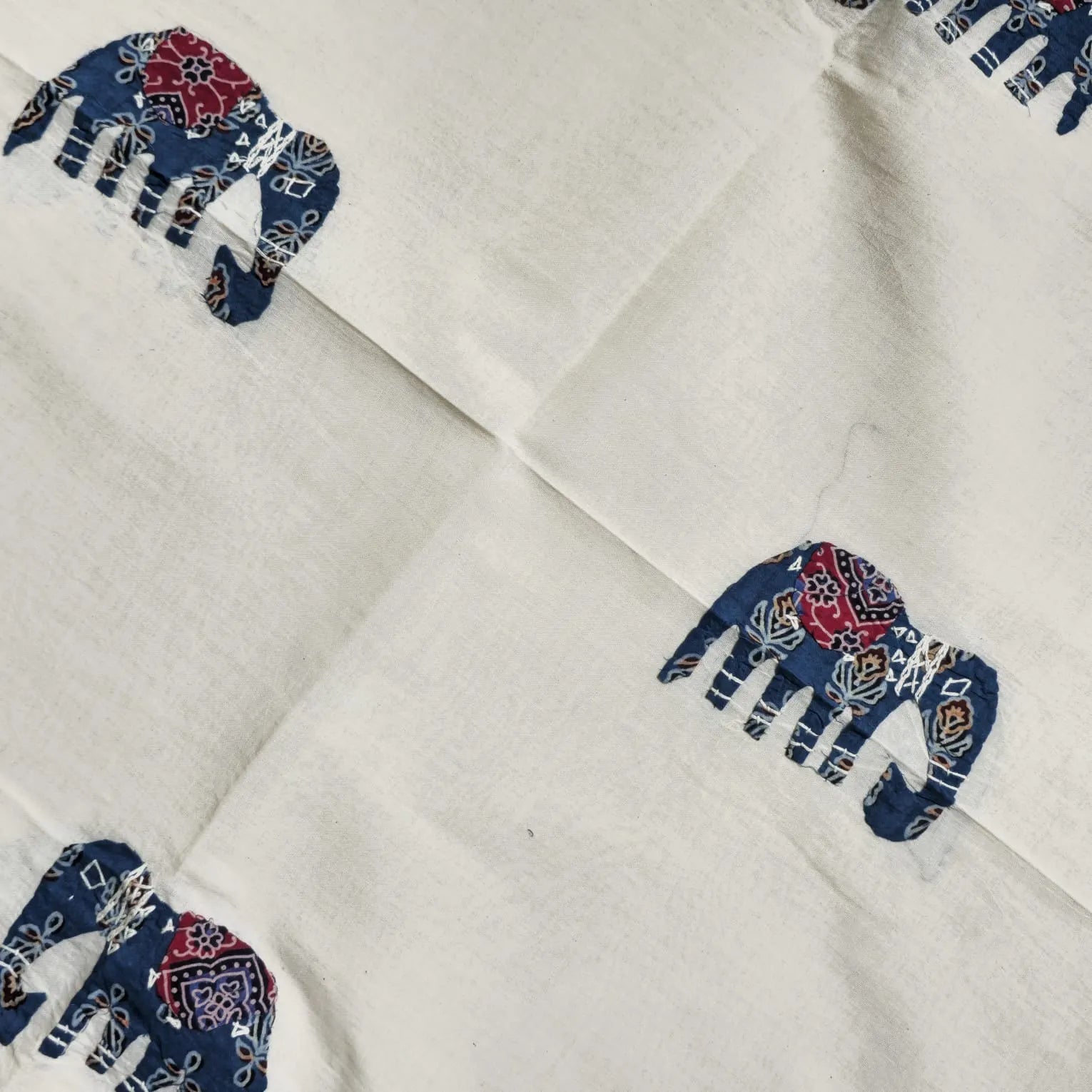 Indigo Ajrakh Hand Block Print Cotton Suit Material with Barmer Applique Mul Dupatta | 3-Piece Unstitched Set - Kleemkaara
