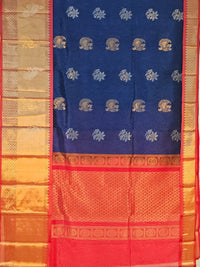 Indrani – Royal Blue Handloom Mangalagiri Silk Cotton Saree with Kuppadam Weave - Kleemkaara