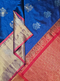Indrani – Royal Blue Handloom Mangalagiri Silk Cotton Saree with Kuppadam Weave - Kleemkaara