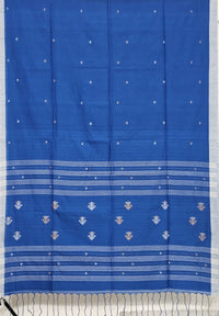 Jahnavi – Royal Blue Khadi Saree with White Matka Silk Pallu - Kleemkaara