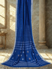 Jahnavi – Royal Blue Khadi Saree with White Matka Silk Pallu - Kleemkaara