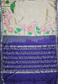 Jalajaa – Off White Hand-Painted Handloom Mangalagiri Silk Cotton Saree - Kleemkaara