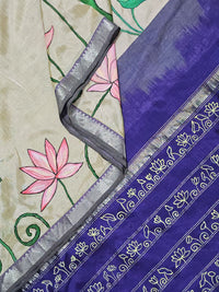 Jalajaa – Off White Hand-Painted Handloom Mangalagiri Silk Cotton Saree - Kleemkaara