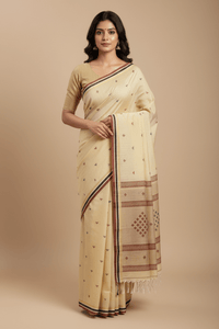 Ketumati – Yellow Pakwan Cotton Handloom Khadi Saree with Subtle Motifs - Kleemkaara