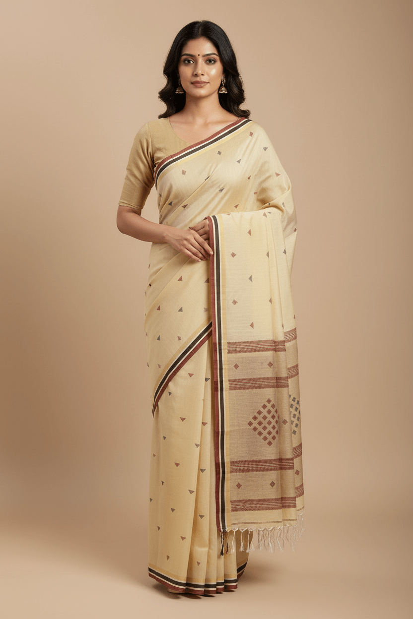 Ketumati – Yellow Pakwan Cotton Handloom Khadi Saree with Subtle Motifs - Kleemkaara