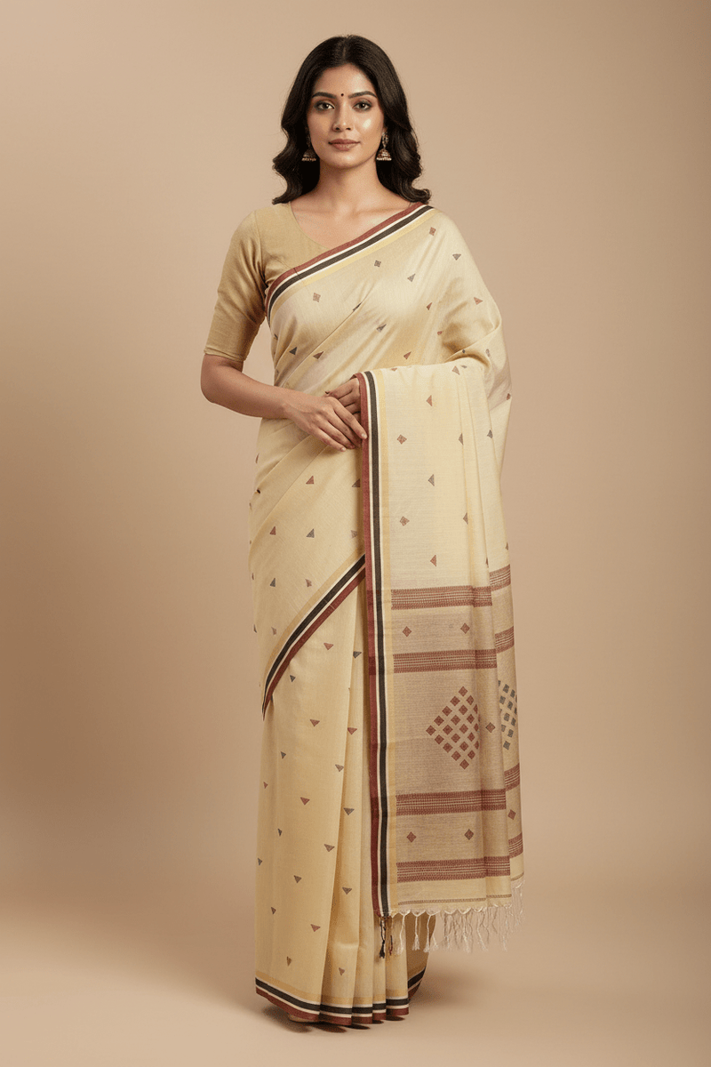 Ketumati – Yellow Pakwan Cotton Handloom Khadi Saree with Subtle Motifs - Kleemkaara