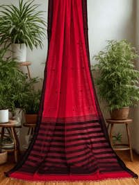 Kumudini – Red Handloom Khadi Saree with Black Border - Kleemkaara