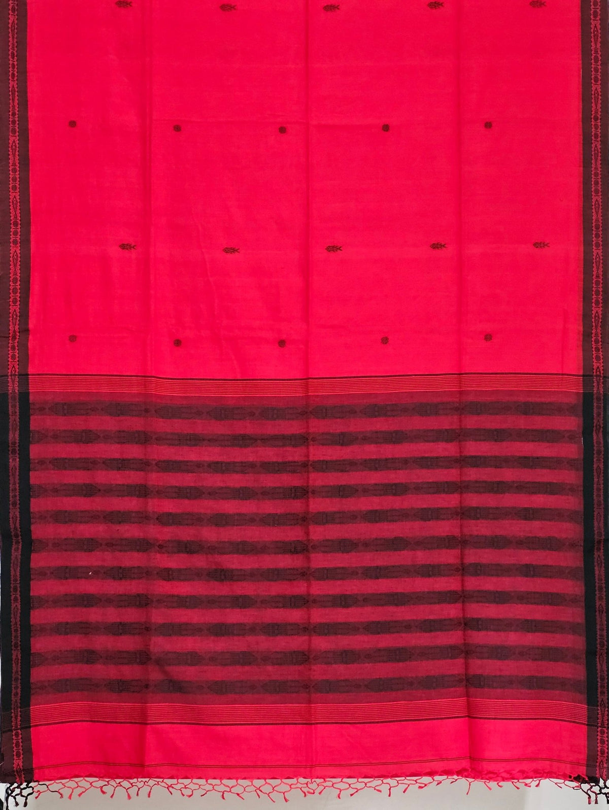 Kumudini – Red Handloom Khadi Saree with Black Border - Kleemkaara