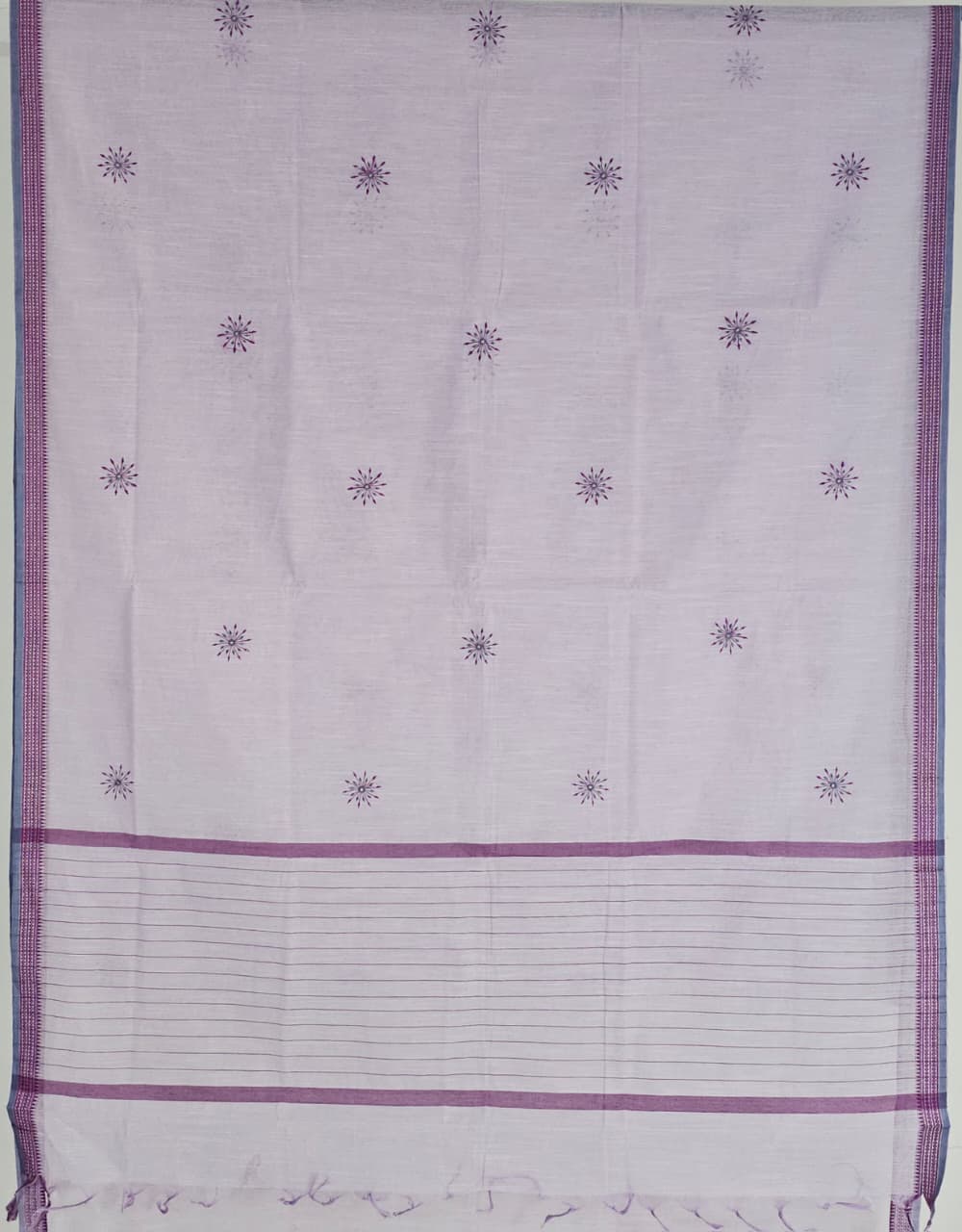 Light Lavender Handloom Venkatagiri Cotton Saree with Dandelion Embroidery - Kleemkaara